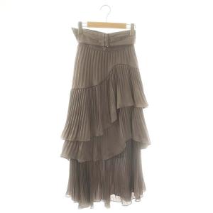 美品 Sustainaプリントシフォンプリーツティアードスカート ベルト付き SWFS224180 0