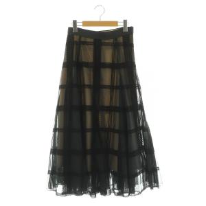 美品 23AW フロッキーチェックチュールスカート ロング フレア SWFS234268 1 ブラック