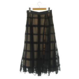 SNIDEL 美品 23AW フロッキーチェックチュールスカート ロング フレア SWFS234268 1 ブラック