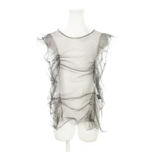 カットソー チュール メッシュ ノースリーブ ギャザー ドレープ グレー 黒 ブラック 3436710