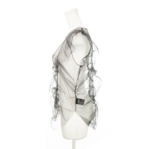 LANVIN en Bleu カットソー チュール メッシュ ノースリーブ ギャザー ドレープ グレー 黒 ブラック 3436710