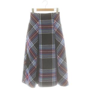 ロービングチェックスカート フレア ミモレ ロング SWFS224008 0 黒 ブラック /AT OS