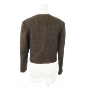 Christian Dior PRET-A-PORTER ノーカラージャケット ツイード ライン レザー 総柄 茶 ブラウン /MN14