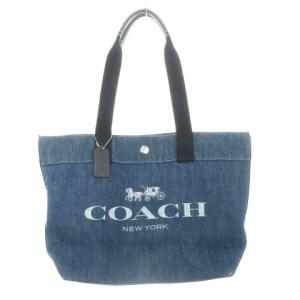 トートバッグ 肩掛け デニム ロゴ プリント 裏地花柄 青 ブルー F67415 /AH21 GY18