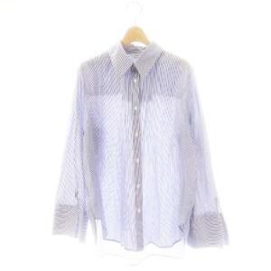 ROUND SLIT BELL SLEEVE SHIRT シャツ ストライプ チュニック丈 2 青 白