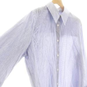 CLANE ROUND SLIT BELL SLEEVE SHIRT シャツ ストライプ チュニック丈 2 青 白