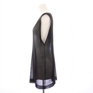 PLEATS PLEASE ISSEY MIYAKE イッセイミヤケ 美品 ノースリーブカットソー タンクトップ メッシュ プリーツ 3 黒 紺 グレー PP61-FT263