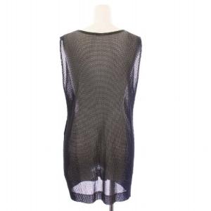 PLEATS PLEASE ISSEY MIYAKE イッセイミヤケ 美品 ノースリーブカットソー タンクトップ メッシュ プリーツ 3 黒 紺 グレー PP61-FT263