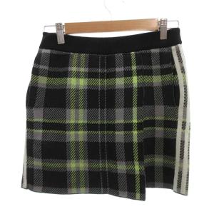タータンチェック ニットミニスカート イージー S 黒 ブラック 黄緑 HY0865 /JS