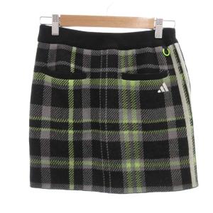 adidas タータンチェック ニットミニスカート イージー S 黒 ブラック 黄緑 HY0865 /JS