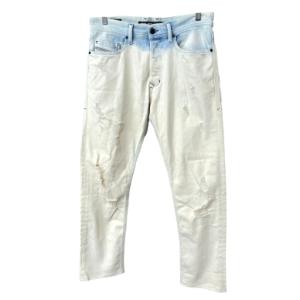 TEPPHAR 0852J クラッシュ加工 デニムパンツ ジーンズ ストレッチ W30 L32 白 ホワイト