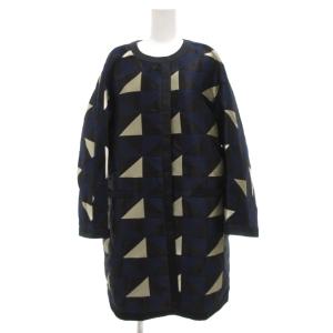 ノーカラーコート ミドル丈 パッチワーク 38 紺 ネイビー 黒 ブラック /JS