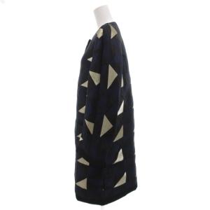 MAX&CO. ノーカラーコート ミドル丈 パッチワーク 38 紺 ネイビー 黒 ブラック /JS