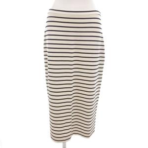 美品 タイトスカート ボーダー スリット ミモレ ロング 白 ホワイト 紺 ネイビー /AE