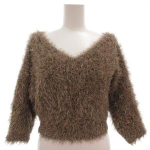 美品 シャギーニットプルオーバー セーター Vネック 7分袖 F 茶 ブラウン SWNT234025 /AE