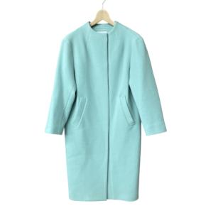 美品 ウール ビーバーコート ノーカラーコート ロング H5B03-226-23 34 緑 ミントグリーン系