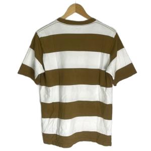 STUSSY ボーダー プリントTシャツ 半袖 カットソー クルーネック M ベージュ ホワイト