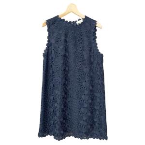 花柄 総レース ノースリーブ ワンピース ドレス ひざ丈 14 紺 ネイビー