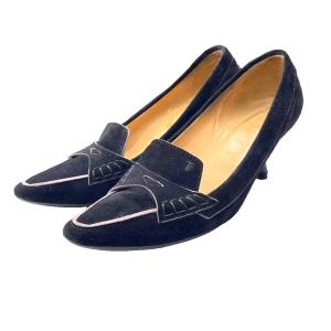 スエード パンプス ピンヒール ポインテッドトゥ 36.5 黒 ブラック