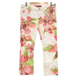 デニムパンツ ジーンズ ストレート S 白 ホワイト 花柄 ダメージ加工 /UO GY43