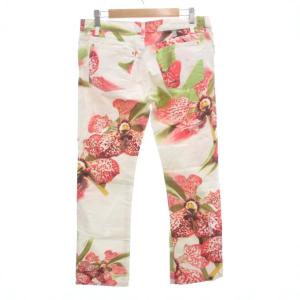 roberto cavalli デニムパンツ ジーンズ ストレート S 白 ホワイト 花柄 ダメージ加工 /UO GY43