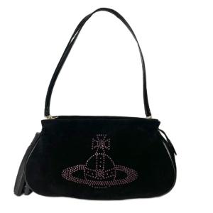 ラインストーン オーブ スエード ワンショルダーバッグ ブラック ピンク