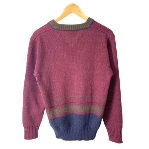 dunhill 美品 Vネック ニット セーター モヘア ロゴ刺繍 長袖 46 ボルドー マルチカラー