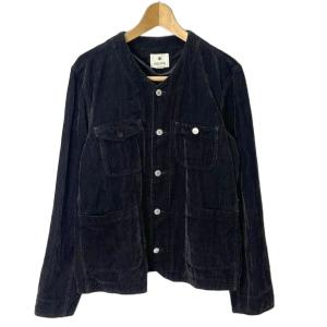 リネン混 コーデュロイ ジャケット カバーオール アウター ノーカラー M 黒 ブラック JK-17US303