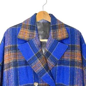 AKIRANAKA アルパカ混 チェック柄 ポンチョ 38 ブルー オレンジ 