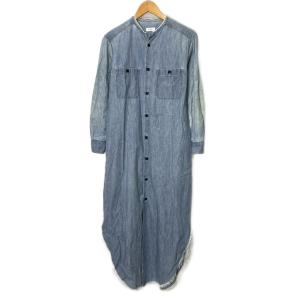 シャツワンピース スタンドカラー 長袖 ロング丈 36 ブルー