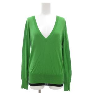 バイカラー コットンニット カットソー 長袖 M 緑 グリーン 黒 ブラック /GV GY43