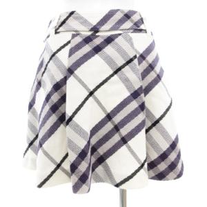 BURBERRY BLUE LABEL ベルト付きプリーツミニスカート フレア チェック柄 38 紫 パープル 白 ホワイト /GV GY43