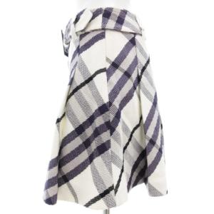 BURBERRY BLUE LABEL ベルト付きプリーツミニスカート フレア チェック柄 38 紫 パープル 白 ホワイト /GV GY43