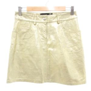 ミニタイトスカート 牛革 カーフレザー I38 ゴールドカラー 金色 /UO GY43