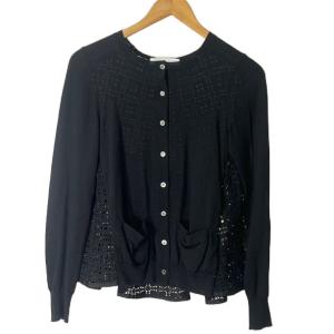 バック レース切替 ニット カーディガン 長袖 15AWLU1032 2 黒 ブラック