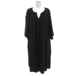 ギャザーワンピース ウール 38 黒 ブラック ビーズ装飾 ひざ丈 531-240172 /UO GY43