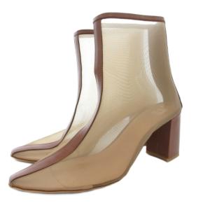 ショートブーツ バックジップ 38 茶 ブラウン シースルー /GV GY43