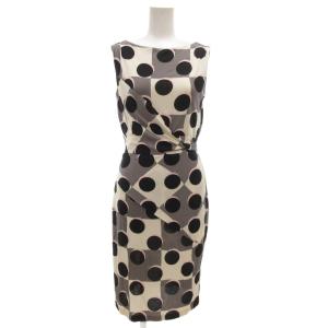 ノースリーブワンピース ひざ丈 絹 シルク 0 白 ホワイト 黒 ブラック 総柄 水玉 チェック /GV