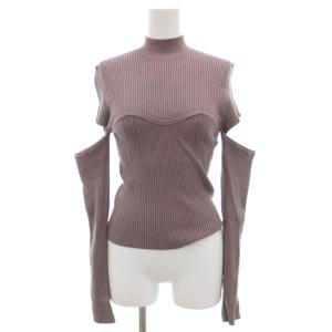 アームスリットシンプルリブニットプルオーバー ニット セーター 長袖 ハイネック F ラベンダー SWNT225078