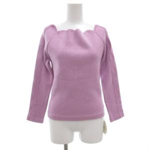 タグ付き スカラップリブニット 長袖 フリル プルオーバー F 紫 パープル 0A103A /GV GY43