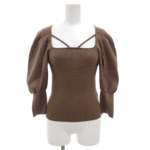 ストリングリブニットプルオーバー セーター 七分袖 スクエアネック F 茶 ブラウン SWNT221091