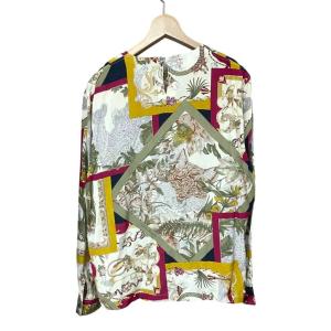 Salvatore Ferragamo 総柄 ブラウス シャツ シルク 長袖 L ベージュ マルチカラー