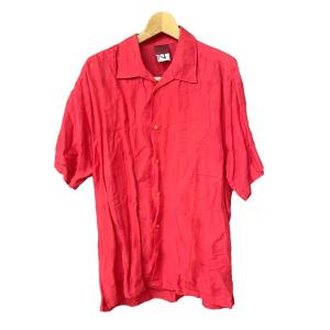 リネンシャツ 開襟 総柄 メデューサ 半袖 L 赤 レッド