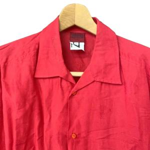 VERSACE JEANS COUTURE リネンシャツ 開襟 総柄 メデューサ 半袖 L 赤 レッド