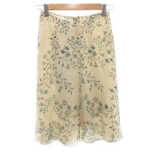 ARMANI COLLEZIONI フリル フレアスカート 絹 シルク 花柄 38 ベージュ ひざ丈 /FF GY43
