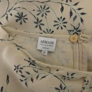 ARMANI COLLEZIONI フリル フレアスカート 絹 シルク 花柄 38 ベージュ ひざ丈 /FF GY43