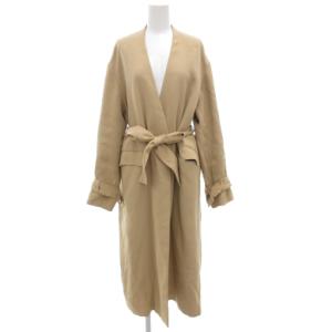オックスロングガウンコート ノーカラー ロング リボンベルト 38 ベージュ 20020240601010