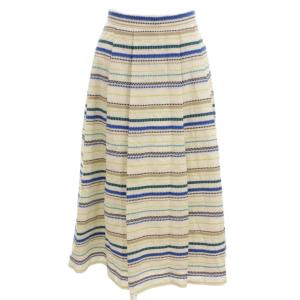 フレアスカート ミモレ ロング ボーダー柄 刺繍 1 白 ホワイト 青 ブルー /NU GY43