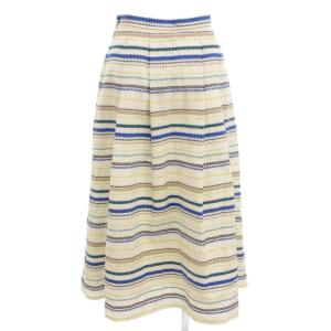 Viaggio Blu フレアスカート ミモレ ロング ボーダー柄 刺繍 1 白 ホワイト 青 ブルー /NU GY43