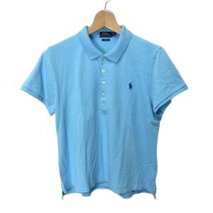 SLIM FIT ポロシャツ カットソー ロゴ刺繍 半袖 水色 XL AA